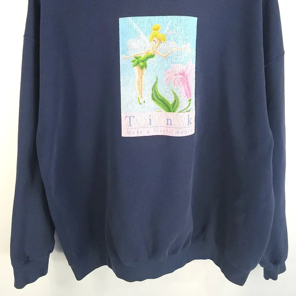 Tinker Bell Tink Graphic Sweatshirt Women's XXL Navy Disney Store Distressed USA - Picture 2 of 12
